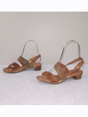 New! ANTELOPE Slingback Sandals Brown Metallic Gold Strappy Pumps